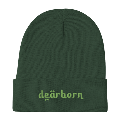 'Dearborn' Winter Beanie (Arabic-Style Font) | Green Embroidery - Circumspice Michigan