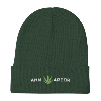 'Ann Arbor' Winter Beanie (w/ Cannabis Outline) - Circumspice Michigan
