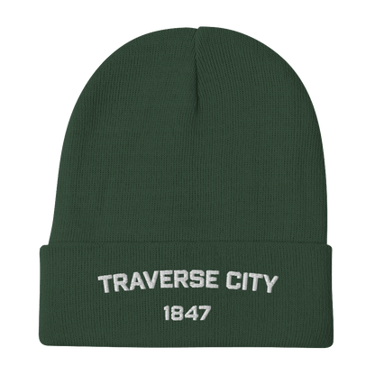 'Traverse City 1847' Winter Beanie | White Embroidery - Circumspice Michigan