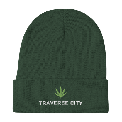 'Traverse City' Winter Beanie (w/Cannabis Leaf) - Circumspice Michigan