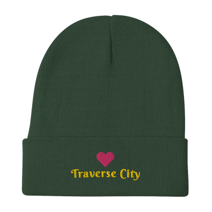 'Traverse City' Winter Beanie (w/ Heart Outline) - Circumspice Michigan