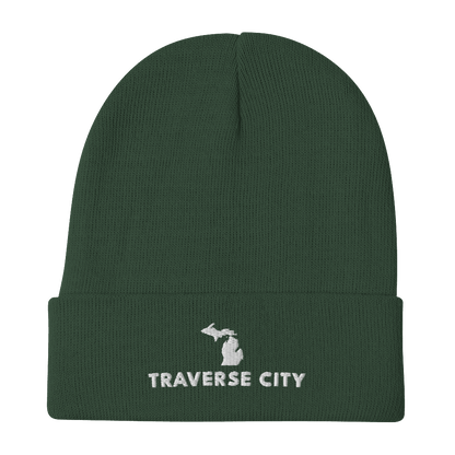 'Traverse City' Winter Beanie (w/ Michigan Outline) - Circumspice Michigan