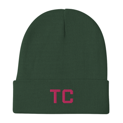 Traverse City 'TC' Winter Beanie (Athletic Font) | Pink Embroidery - Circumspice Michigan