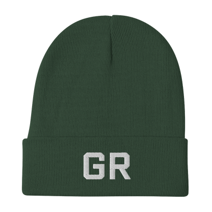 Grand Rapids 'GR' Winter Beanie (Athletic Font) | White Embroidery - Circumspice Michigan