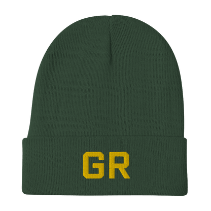 Grand Rapids 'GR' Winter Beanie (Athletic Font) | Gold Embroidery - Circumspice Michigan