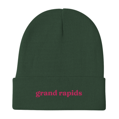 'Grand Rapids' Winter Beanie (Old Style Serif Font) | Pink Embroidery - Circumspice Michigan