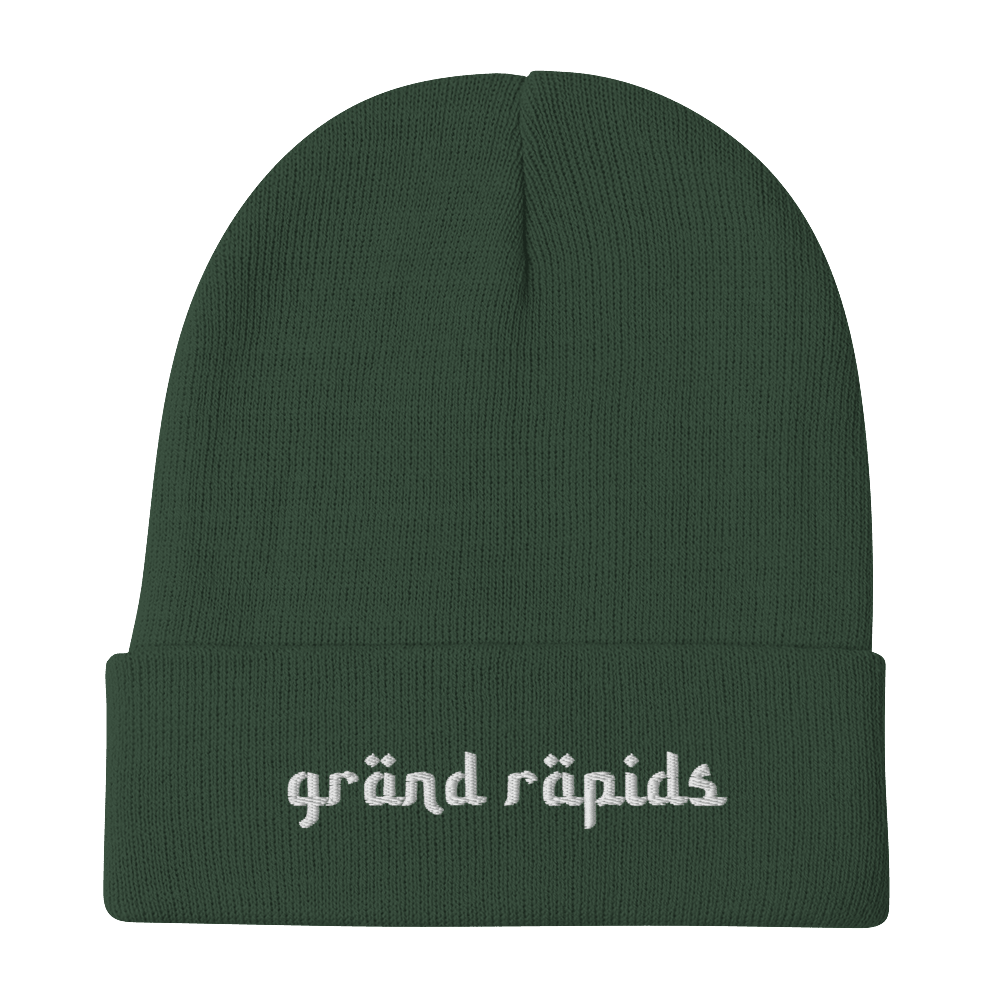 'Grand Rapids' Winter Beanie (Arabic Font) | Green Embroidery - Circumspice Michigan