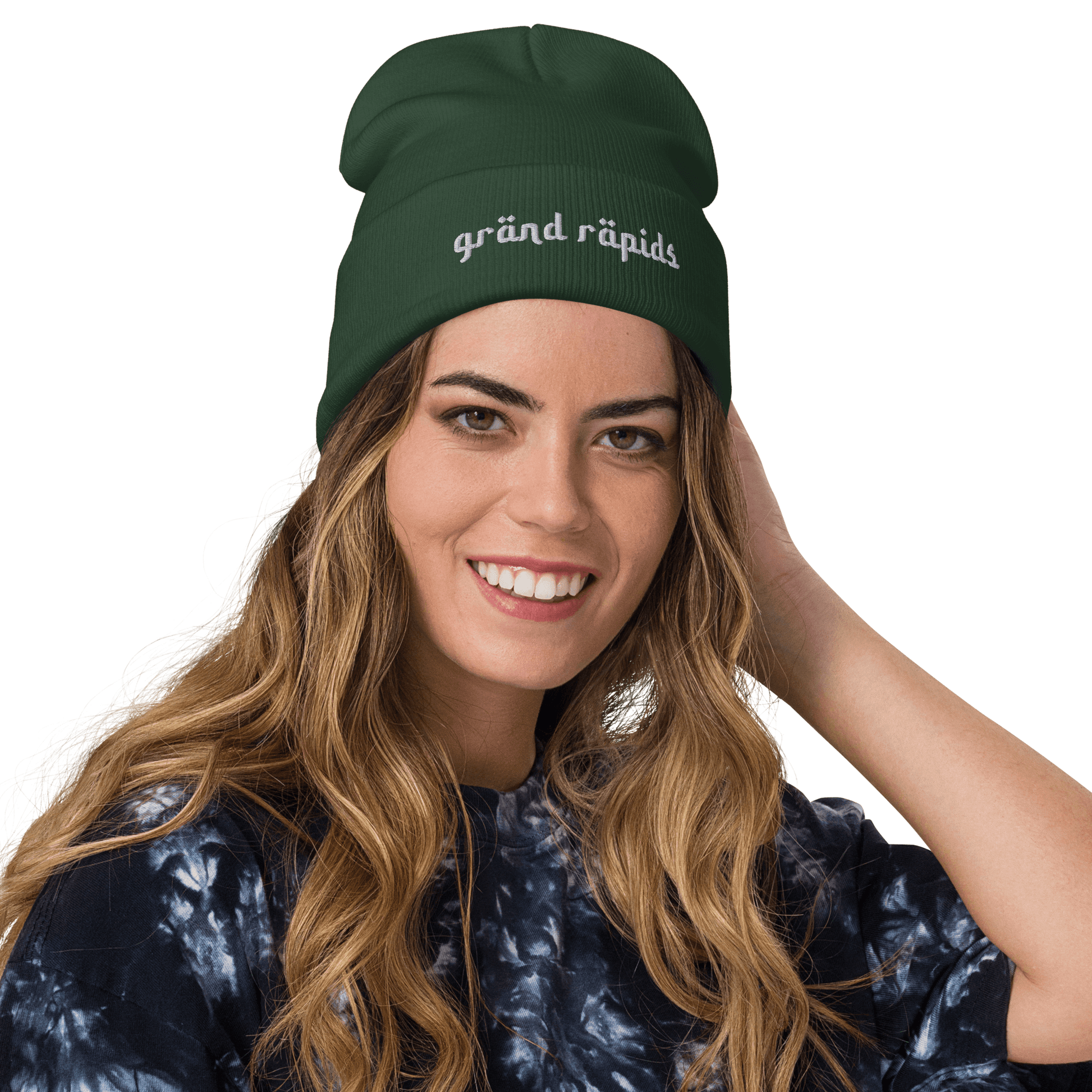 'Grand Rapids' Winter Beanie (Arabic Font) | Green Embroidery - Circumspice Michigan