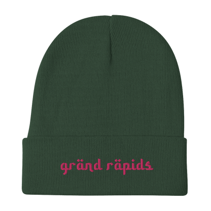 'Grand Rapids' Winter Beanie (Arabic Font) | Pink Embroidery - Circumspice Michigan