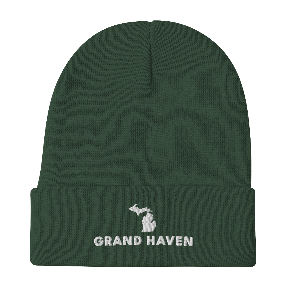 'Grand Haven' Winter Beanie (w/ Michigan Outline) - Circumspice Michigan