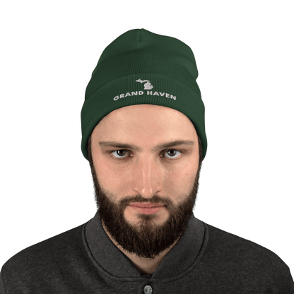 'Grand Haven' Winter Beanie (w/ Michigan Outline) - Circumspice Michigan