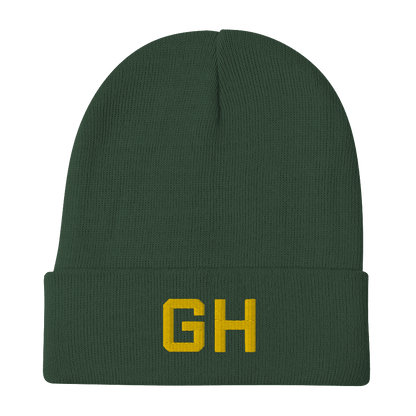 Grand Haven 'GH' Winter Beanie (Athletic Font) | Gold Embroidery - Circumspice Michigan