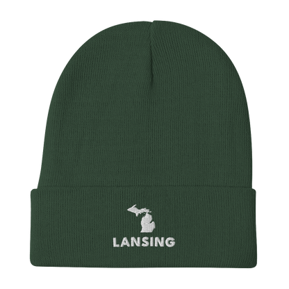 'Lansing' Winter Beanie (w/ Michigan Outline) - Circumspice Michigan