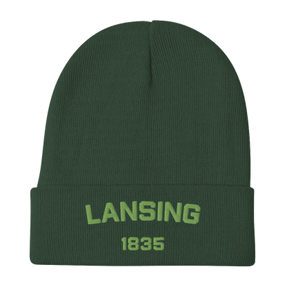 'Lansing 1835' Winter Beanie | Green Embroidery - Circumspice Michigan