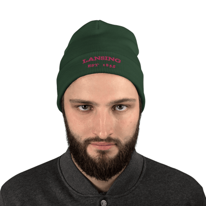 'Lansing EST 1835' Winter Beanie | Pink Embroidery - Circumspice Michigan