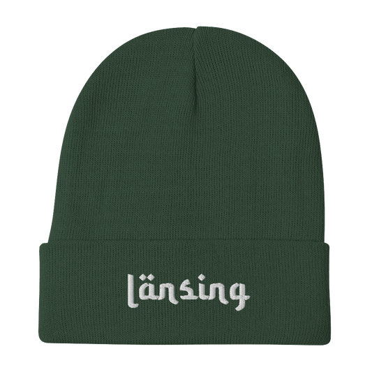 'Lansing' Winter Beanie (Arabic-Style Font) | White/Black Embroidery - Circumspice Michigan