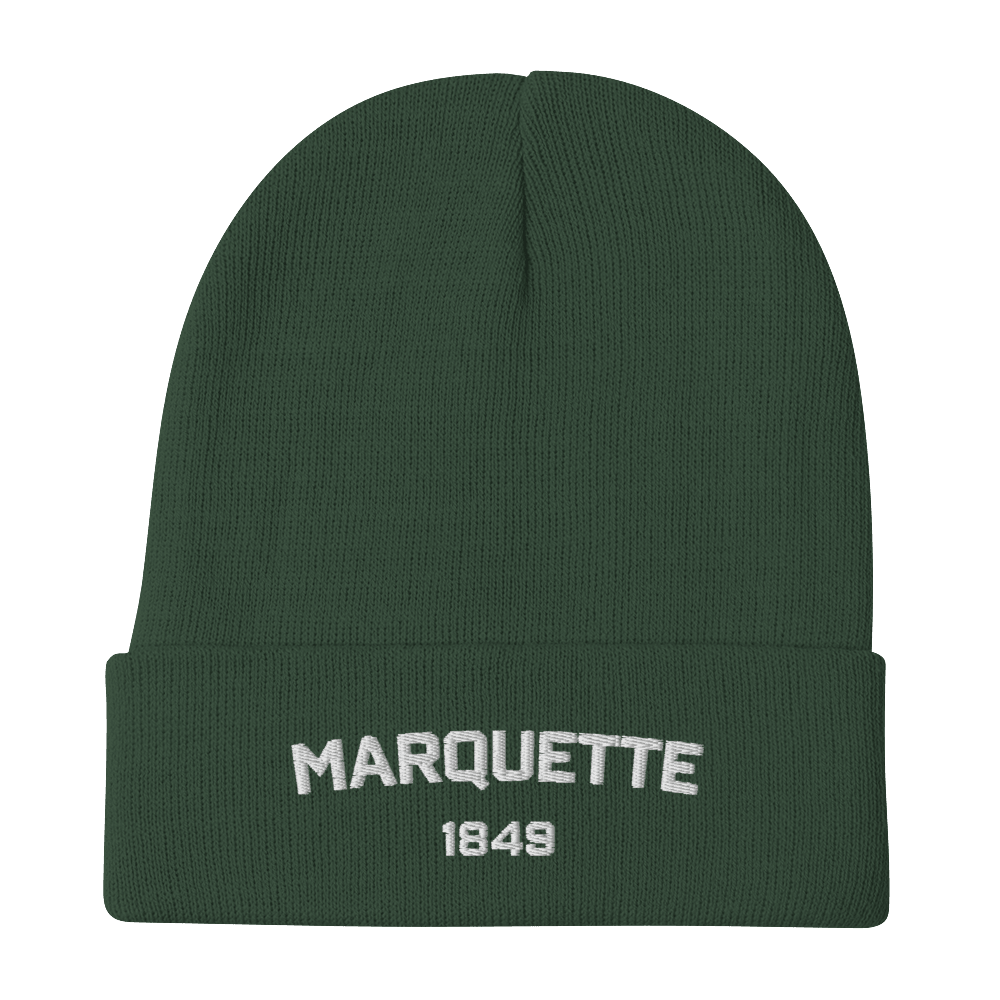 'Marquette 1849' Winter Beanie | White/Black Embroidery - Circumspice Michigan