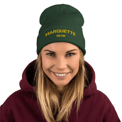 'Marquette EST 1849' Winter Beanie | Gold Embroidery - Circumspice Michigan