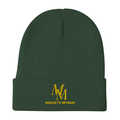 'MM Marquette Michigan' Winter Beanie (Luxury Goods Parody) | Gold Embroidery - Circumspice Michigan