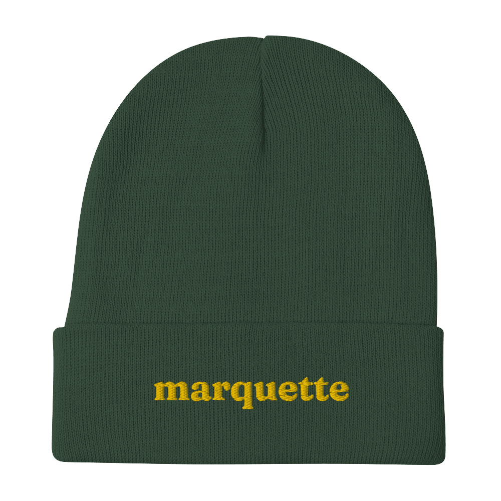 'Marquette' Winter Beanie (Old-Style Serif Font) | Gold Embroidery - Circumspice Michigan