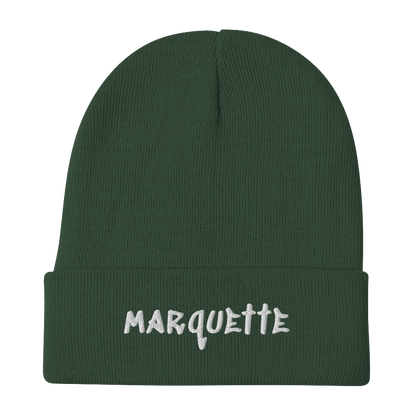 'Marquette' Winter Beanie (1980's Hip Hop Font) | White/Black Embroidery - Circumspice Michigan