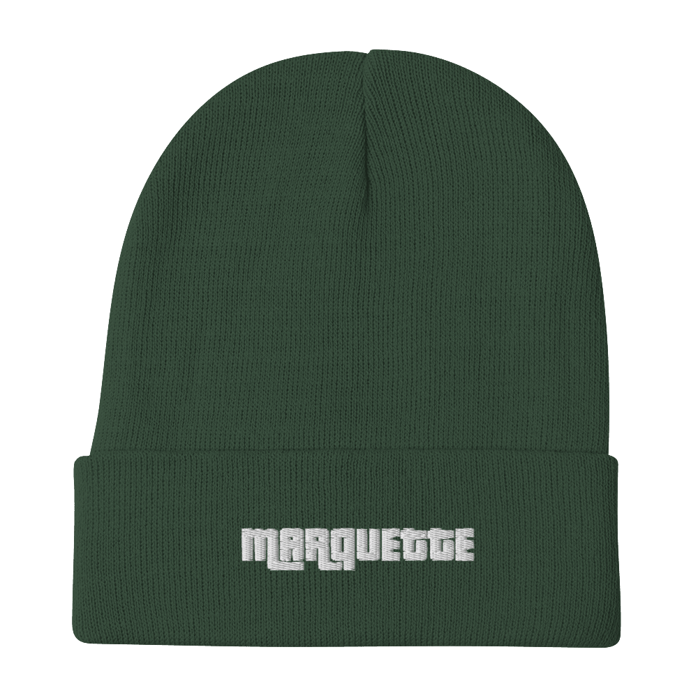 'Marquette' Winter Beanie (1970s Font) | White/Navy Embroidery - Circumspice Michigan