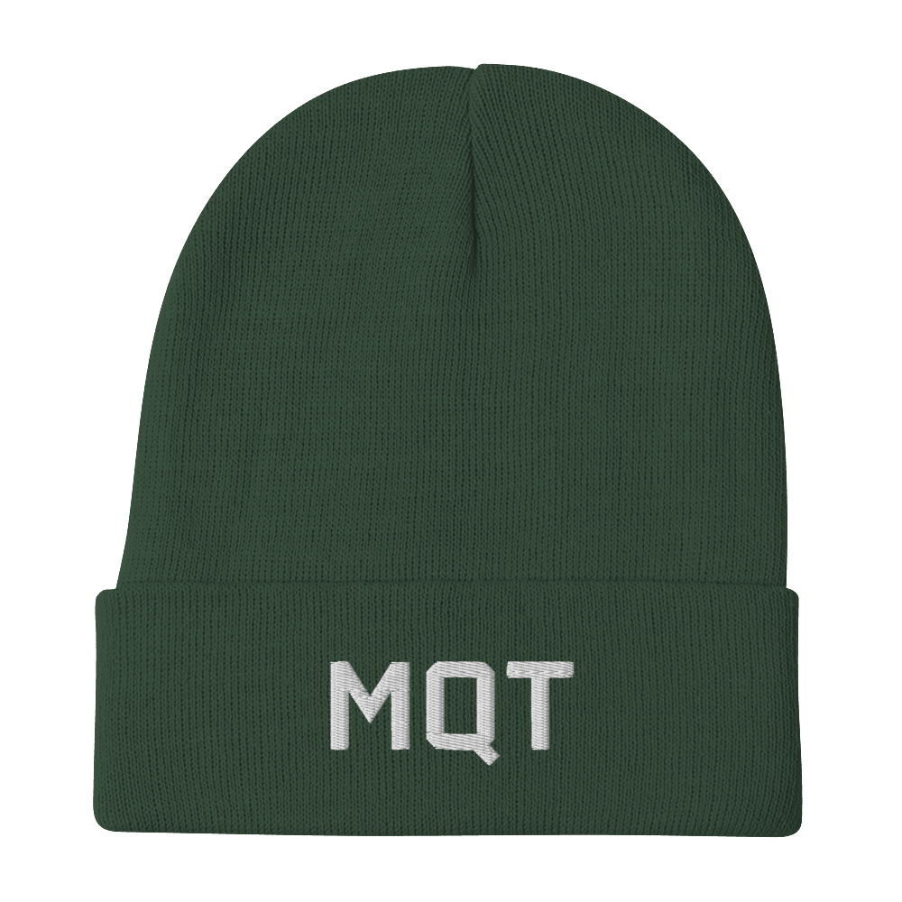 Marquette 'MQT' Winter Beanie (Athletic Font) | White/Black Embroidery - Circumspice Michigan