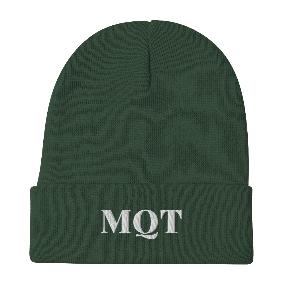 Marquette 'MQT' Winter Beanie (Fancy Serif Font) | White Embroidery - Circumspice Michigan