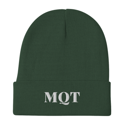 Marquette 'MQT' Winter Beanie (Fancy Serif Font) | White Embroidery - Circumspice Michigan