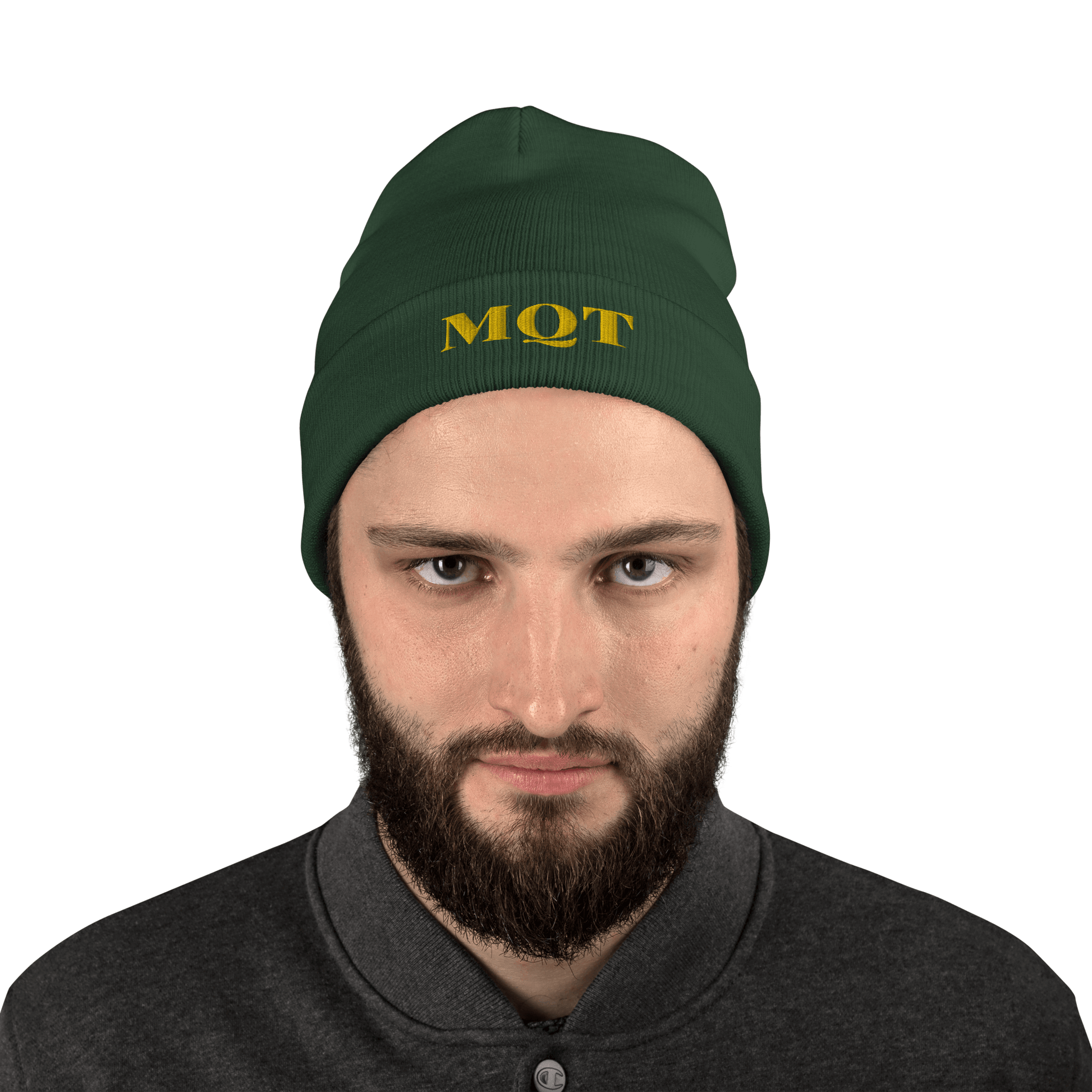 Marquette 'MQT' Winter Beanie (Fancy Serif Font) | Gold Embroidery - Circumspice Michigan