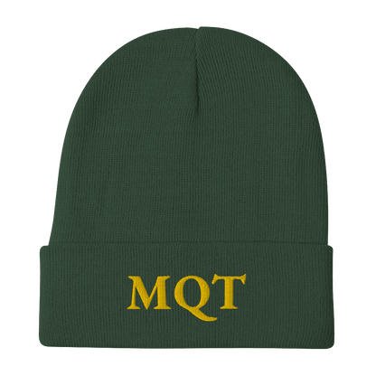 Marquette 'MQT' Winter Beanie (French Serif Font) | Gold Embroidery - Circumspice Michigan