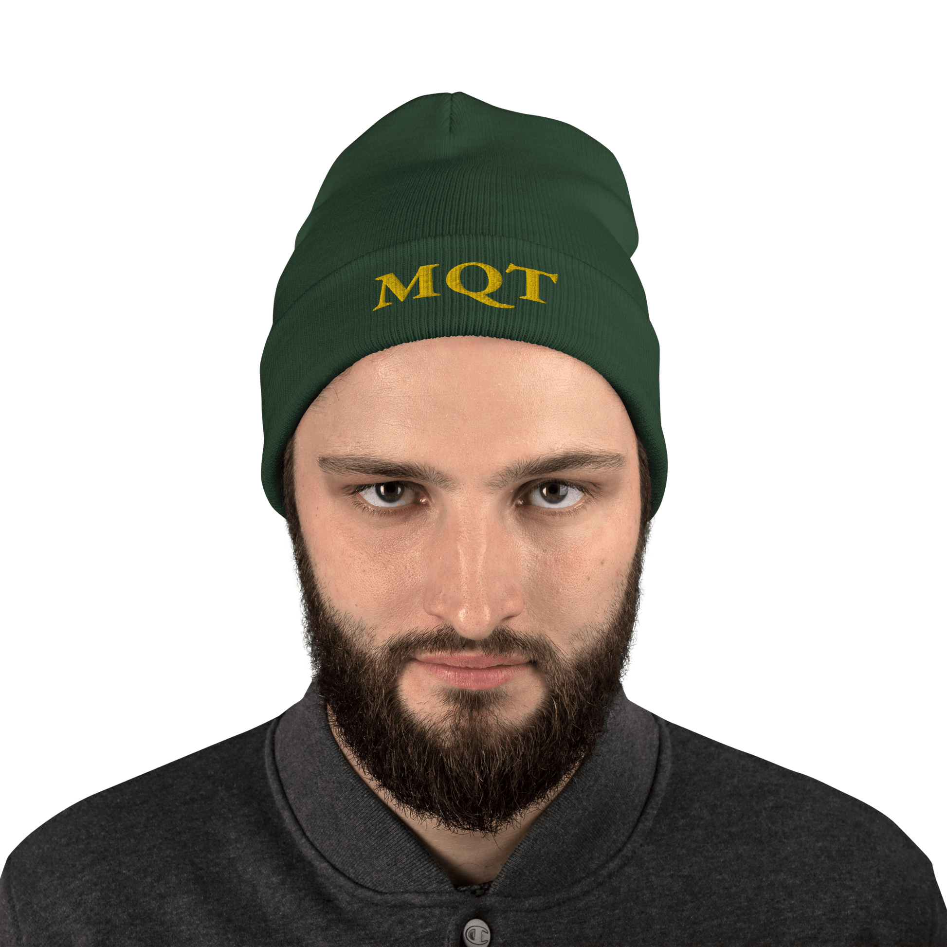 Marquette 'MQT' Winter Beanie (French Serif Font) | Gold Embroidery - Circumspice Michigan