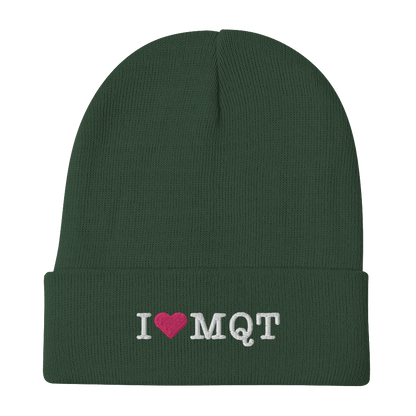 Marquette 'I ❤️ MQT' Winter Beanie | White/Black Embroidery - Circumspice Michigan