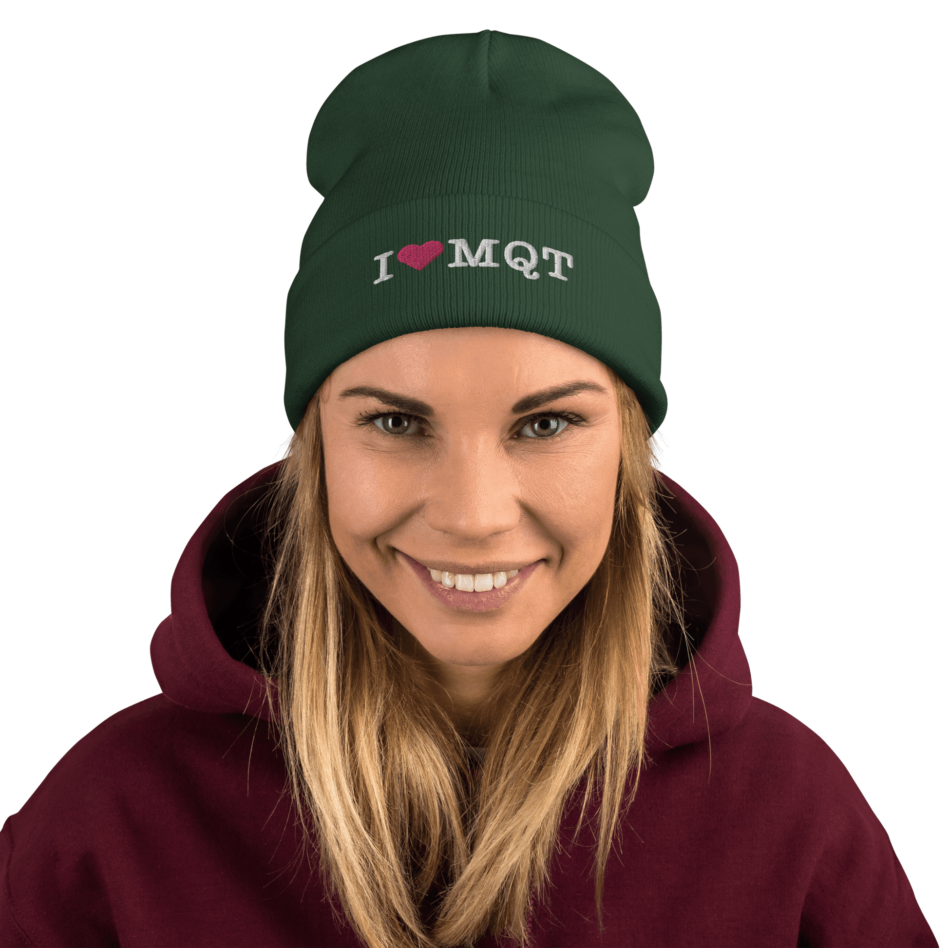 Marquette 'I ❤️ MQT' Winter Beanie | White/Black Embroidery - Circumspice Michigan