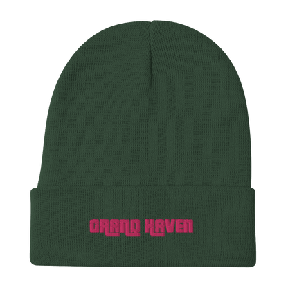 'Grand Haven' Winter Beanie (1970s Font) | Pink Embroidery - Circumspice Michigan