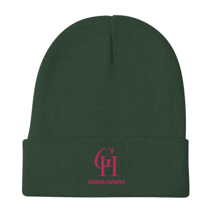 'GH Grand Haven' Winter Beanie (Luxury Goods Parody) | Pink Embroidery - Circumspice Michigan