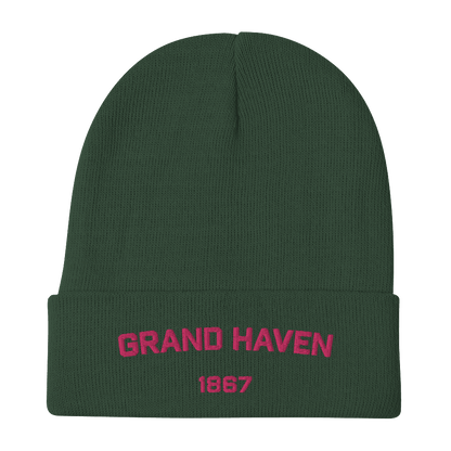 'Grand Haven 1867' Winter Beanie | Pink Embroidery - Circumspice Michigan