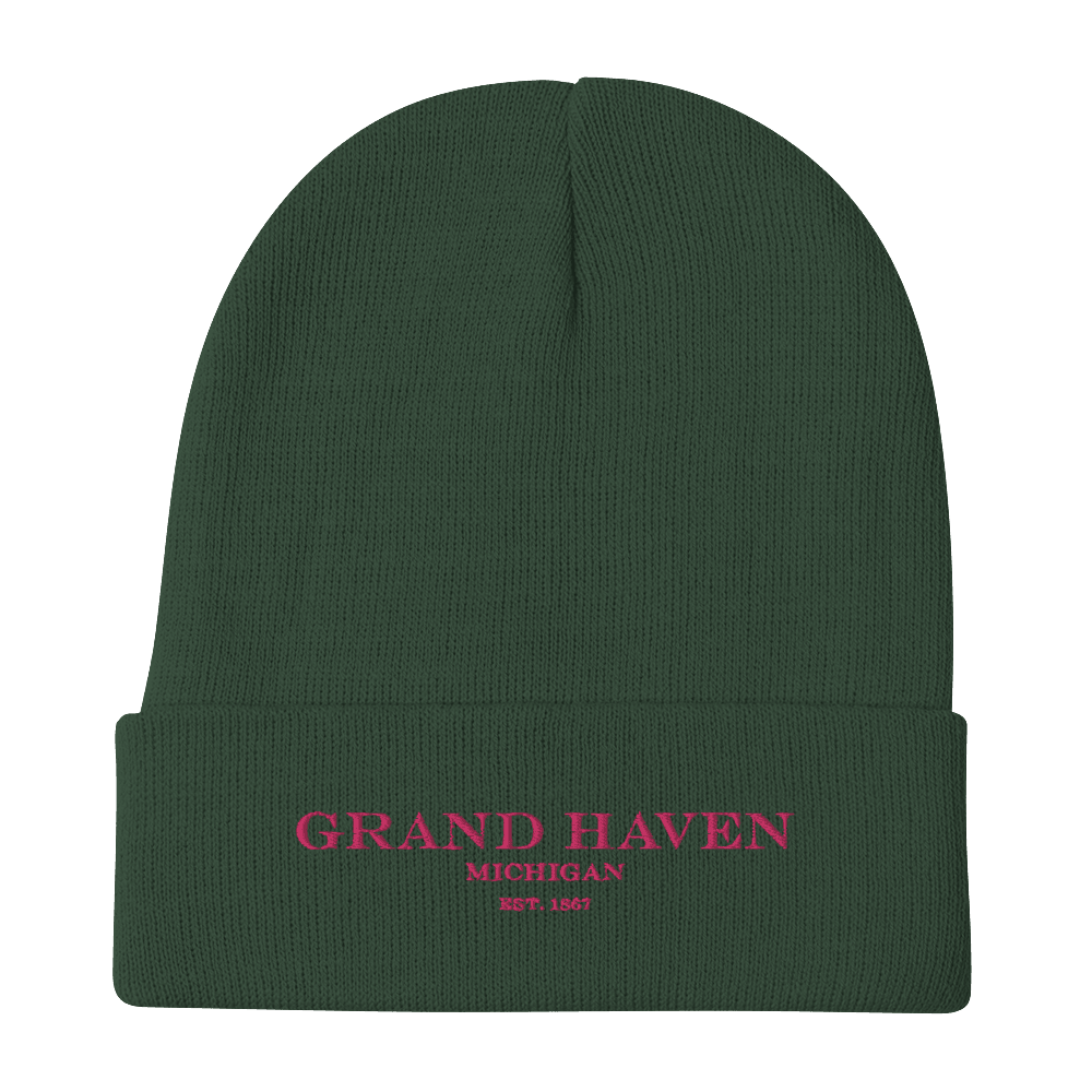 'Grand Haven Michigan EST 1867' Winter Beanie | Pink Embroidery - Circumspice Michigan