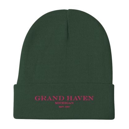 'Grand Haven Michigan EST 1867' Winter Beanie | Pink Embroidery - Circumspice Michigan