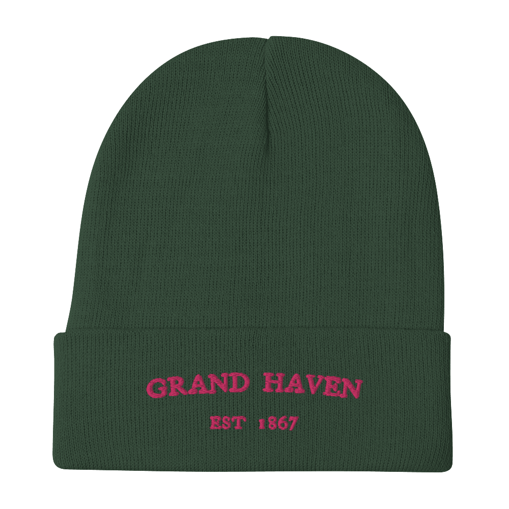 'Grand Haven EST 1867' Winter Beanie | Pink Embroidery - Circumspice Michigan