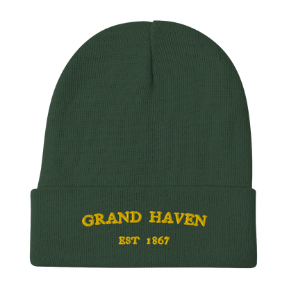 'Grand Haven EST 1867' Winter Beanie | Gold Embroidery - Circumspice Michigan