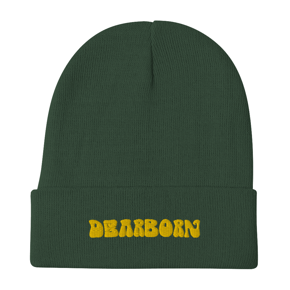 'Dearborn' Winter Beanie (1960's Font) | Gold Embroidery - Circumspice Michigan