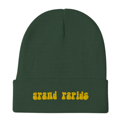 'Grand Rapids' Winter Beanie (1960s Font) | Gold Embroidery - Circumspice Michigan