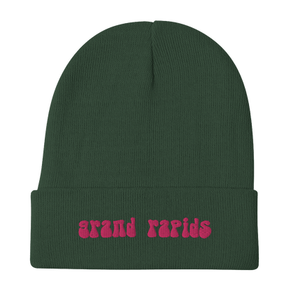 'Grand Rapids' Winter Beanie (1960s Font) | Pink Embroidery - Circumspice Michigan