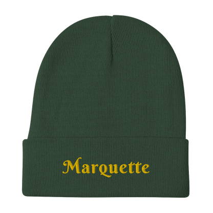 'Marquette' Winter Beanie (Swash Font) | Gold Embroidery - Circumspice Michigan