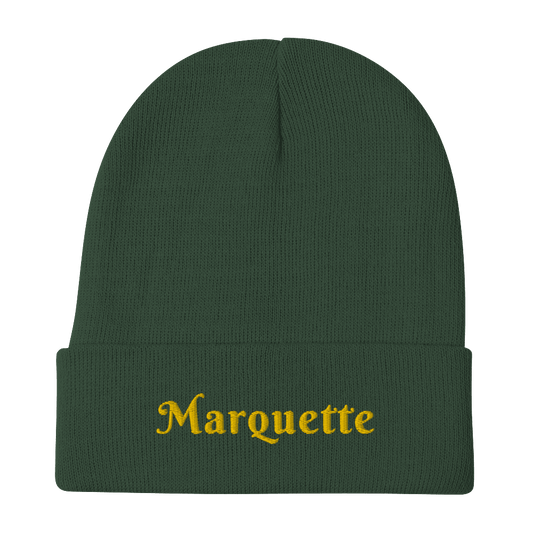 'Marquette' Winter Beanie (Swash Font) | Gold Embroidery - Circumspice Michigan