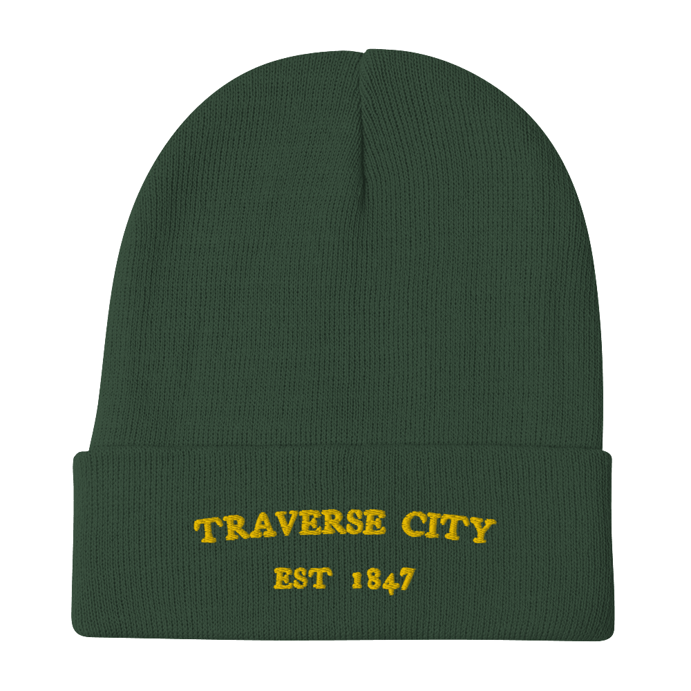 'Traverse City Michigan EST 1847' Winter Beanie | Gold Embroidery - Circumspice Michigan