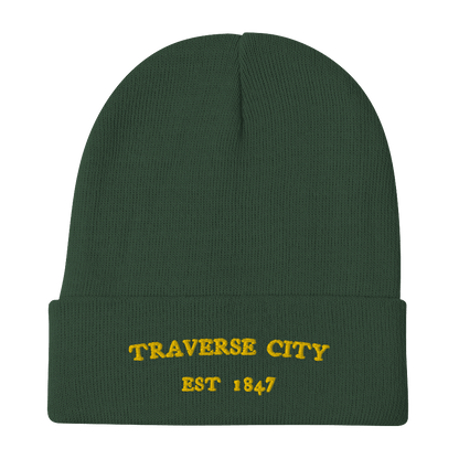 'Traverse City Michigan EST 1847' Winter Beanie | Gold Embroidery - Circumspice Michigan