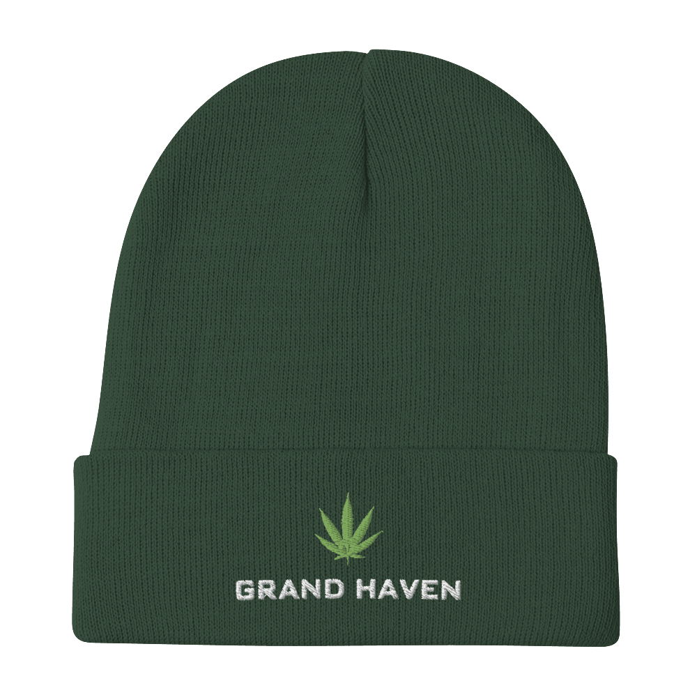 'Grand Haven' Winter Beanie (w/ Cannabis Leaf) - Circumspice Michigan