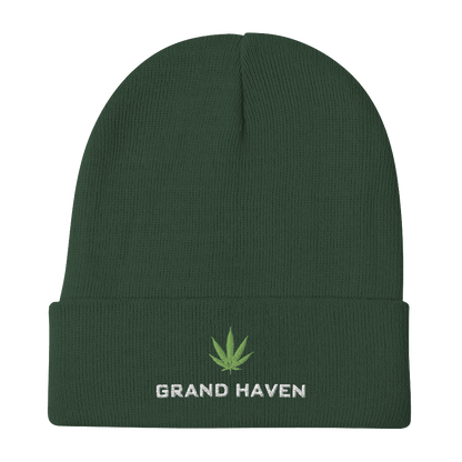 'Grand Haven' Winter Beanie (w/ Cannabis Leaf) - Circumspice Michigan